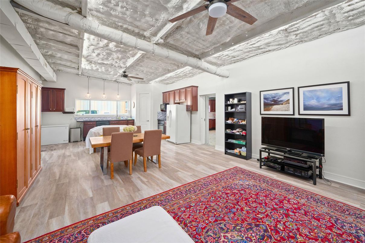 Dining room, Interior, Kitchen, Pendant Lights, Wood Texture Flooring