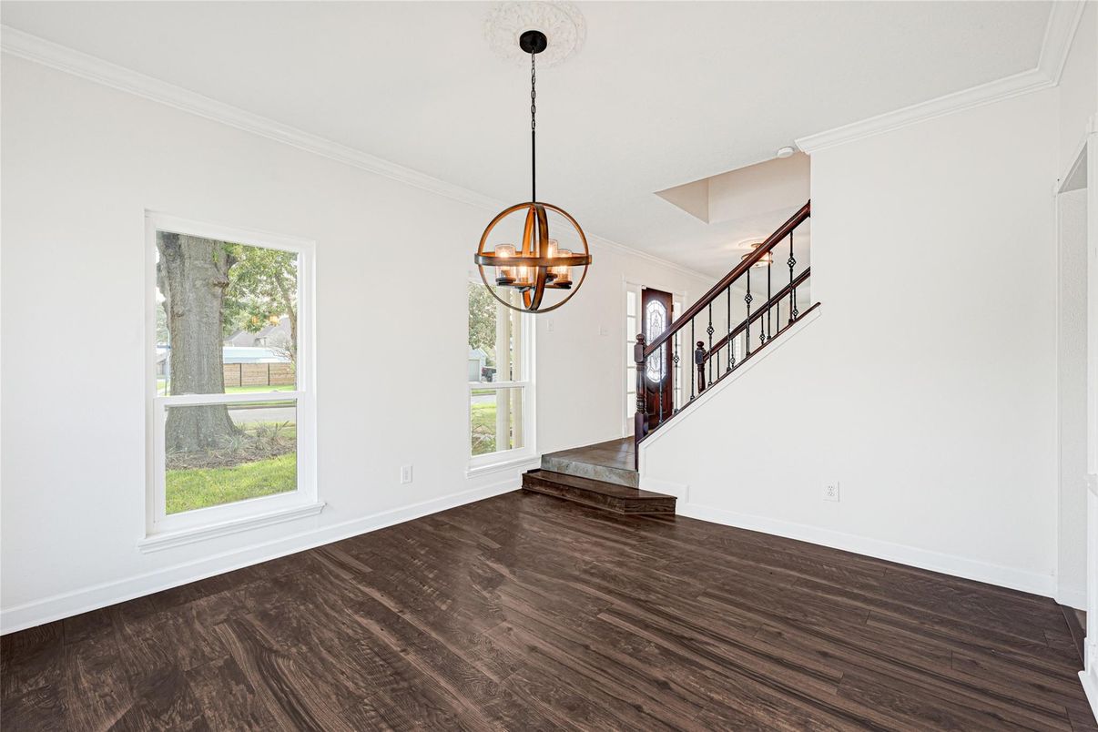 Chandelier, Empty room, Interior, Pendant Lights, Wood Texture Flooring