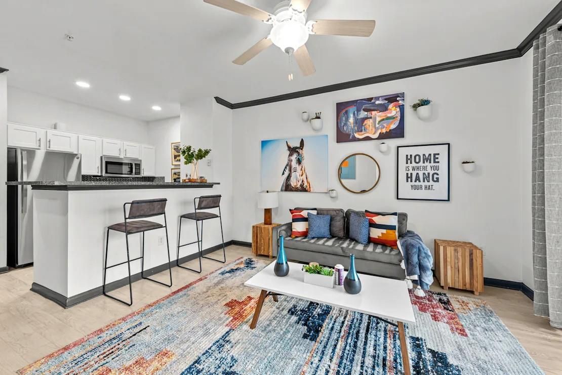 Interior, Kitchen, Living room, Recessed Lighting, Stainless Steel Appliances, Wood Texture Flooring