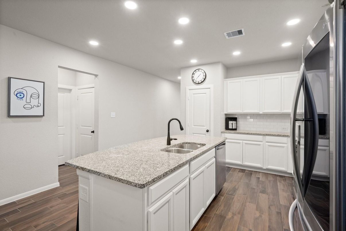 Interior, Kitchen, Recessed Lighting, Wood Texture Flooring