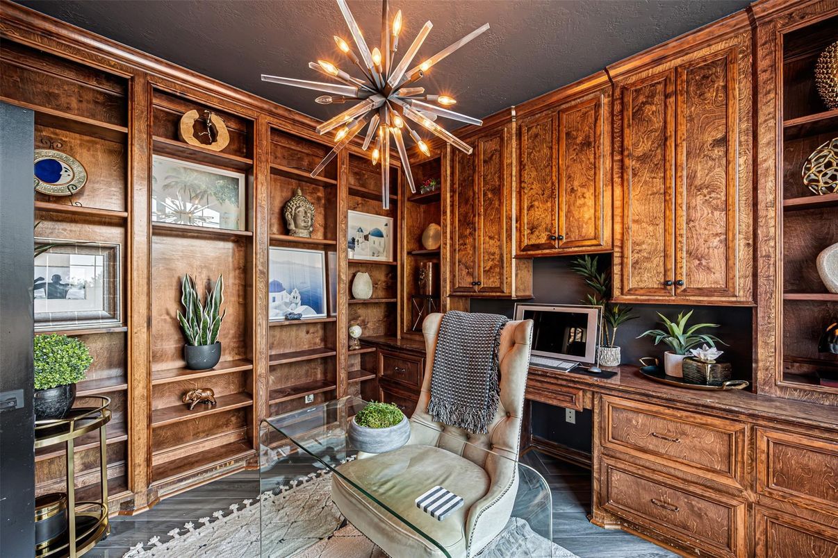 Home Office, Interior, Pendant Lights, Wood Texture Flooring