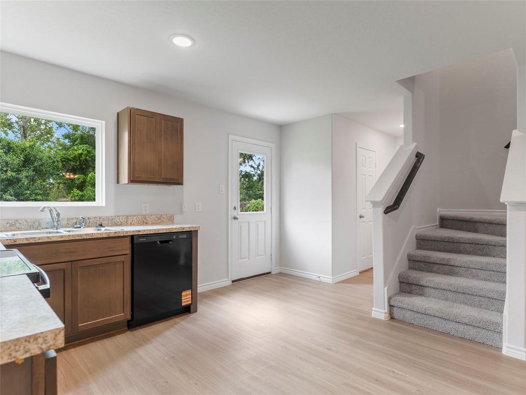Interior, Kitchen, Recessed Lighting, Wood Texture Flooring