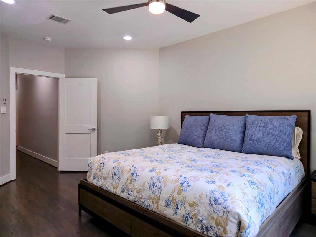 Bedroom, Interior, Recessed Lighting, Wood Texture Flooring