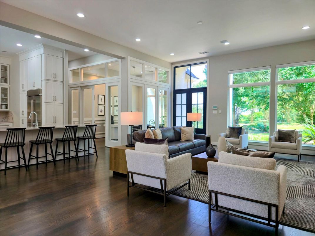 Interior, Kitchen, Living room, Recessed Lighting, Wood Texture Flooring