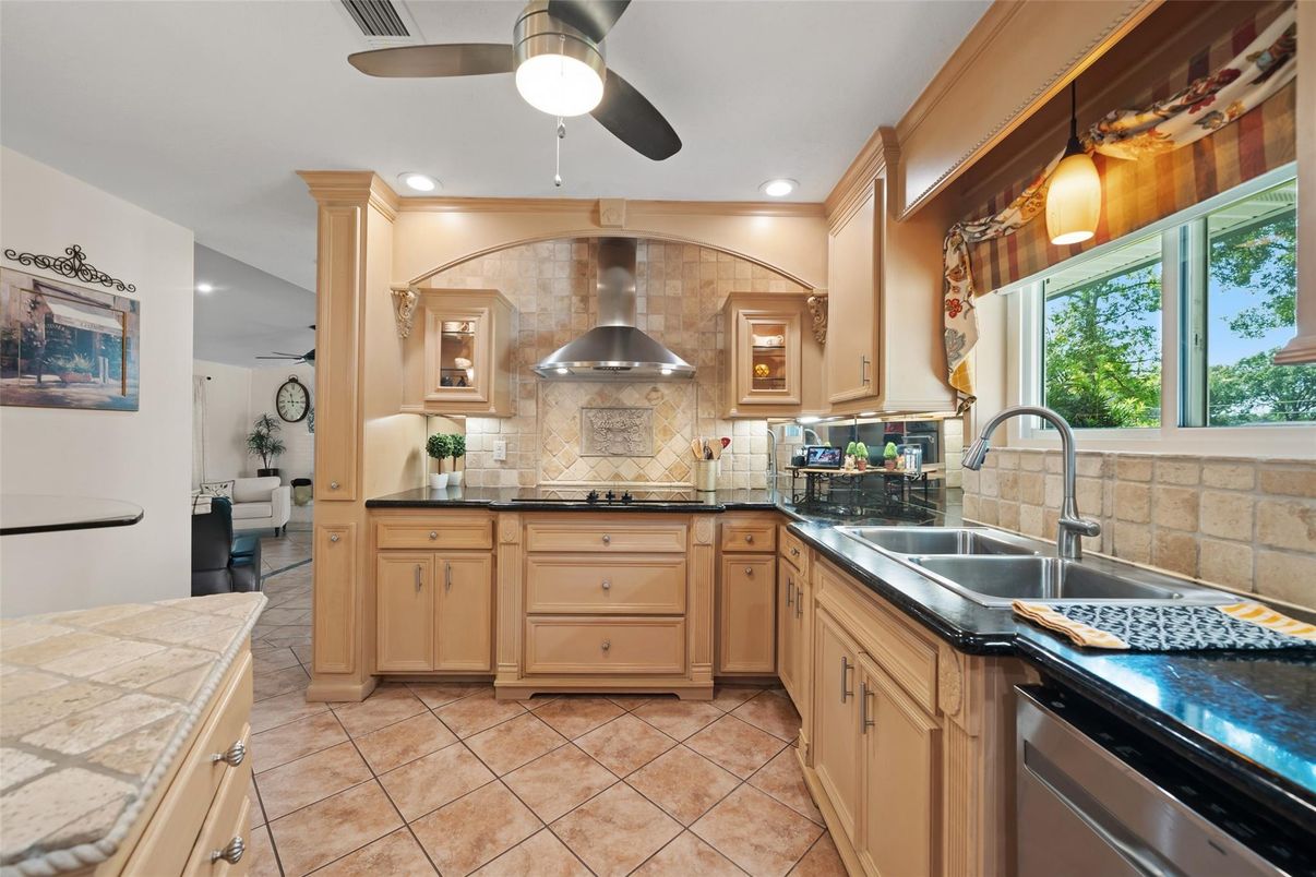 Interior, Kitchen, Recessed Lighting, Stainless Steel Appliances, Tile Countertops