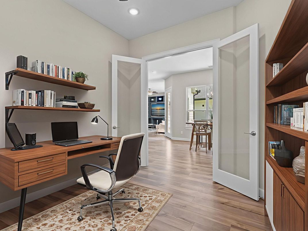 Home Office, Interior, Recessed Lighting, Wood Texture Flooring