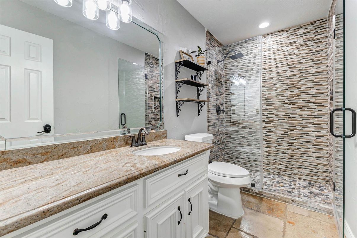 Bathroom, Glass Shower, Interior, Recessed Lighting