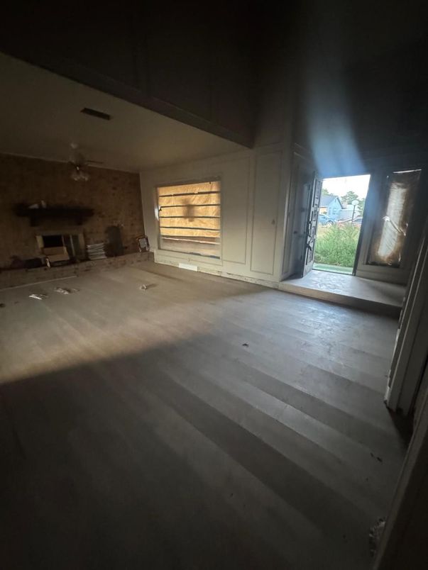 Empty room, Interior, Stone Walls, Wood Texture Flooring