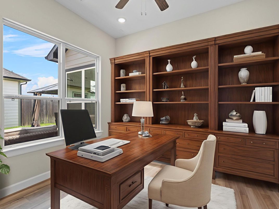 Home Office, Interior, Recessed Lighting, Wood Texture Flooring