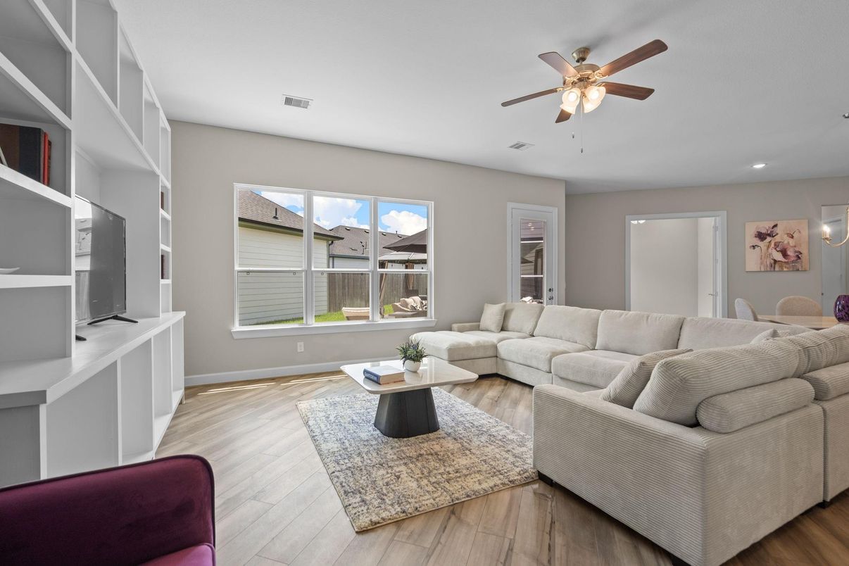 Interior, Living room, Recessed Lighting, Wood Texture Flooring