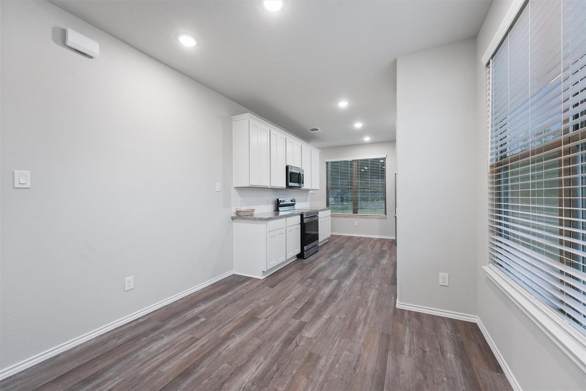 Interior, Kitchen, Recessed Lighting, Wood Texture Flooring