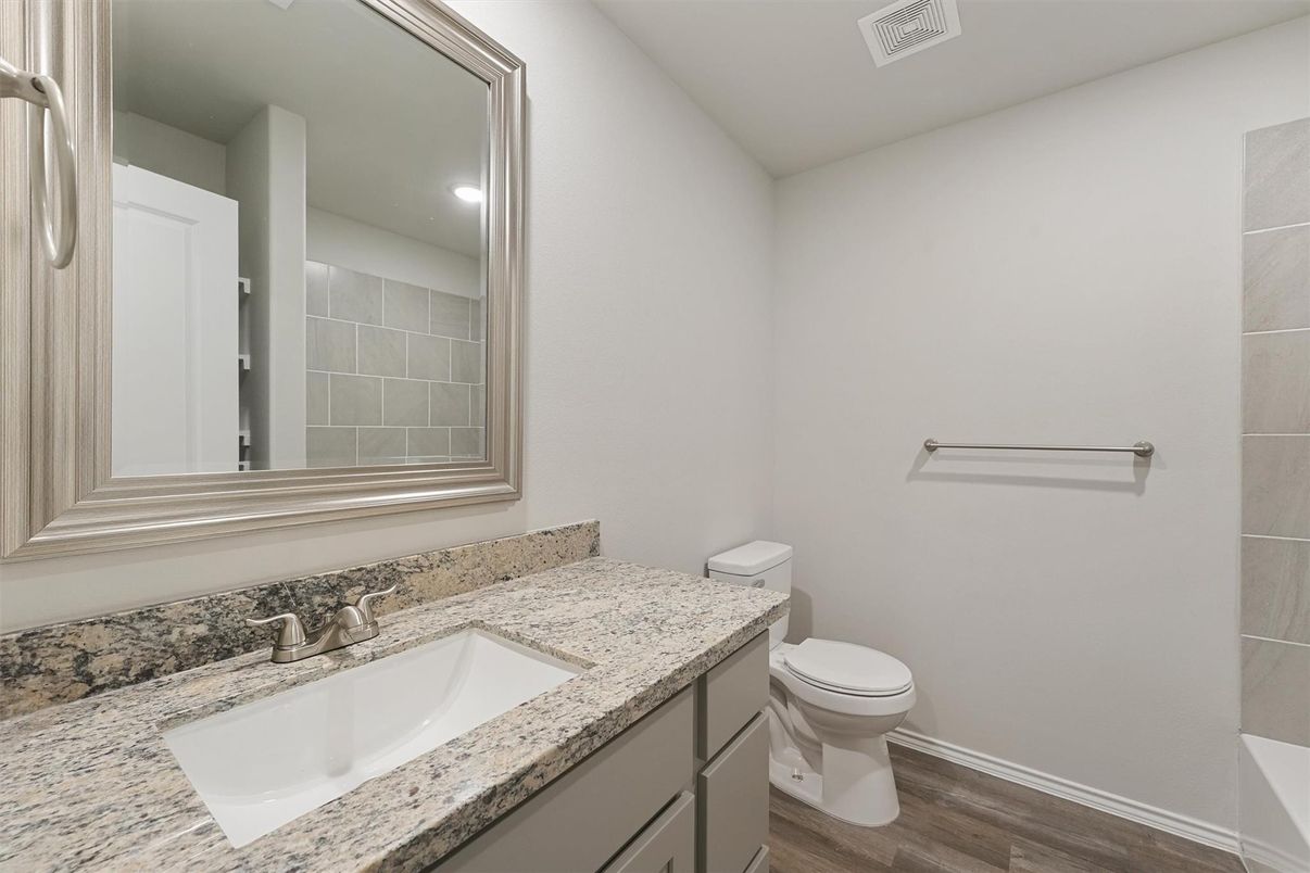 Bathroom, Interior, Recessed Lighting, Wood Texture Flooring
