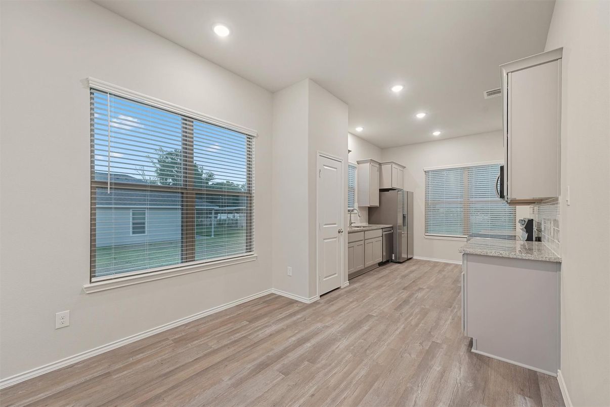 Interior, Kitchen, Recessed Lighting, Wood Texture Flooring