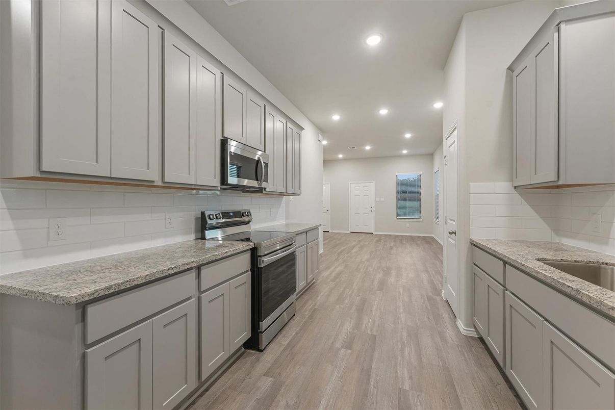 Interior, Kitchen, Recessed Lighting, Wood Texture Flooring
