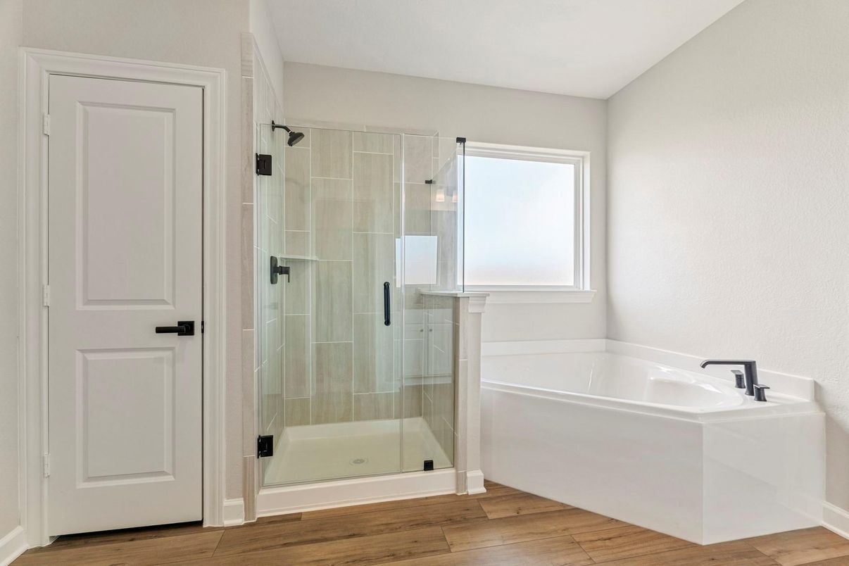 Bathroom, Glass Shower, Interior, Wood Texture Flooring