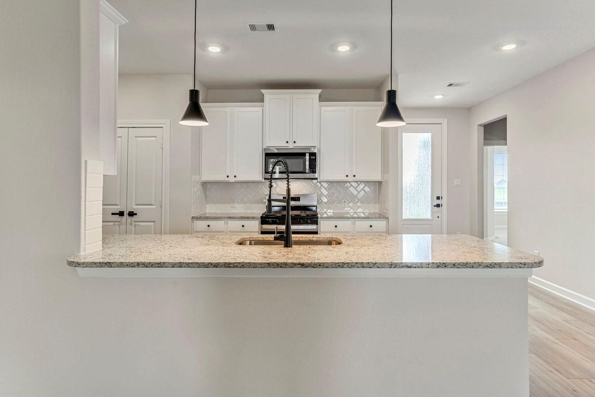Interior, Kitchen, Pendant Lights, Recessed Lighting, Wood Texture Flooring