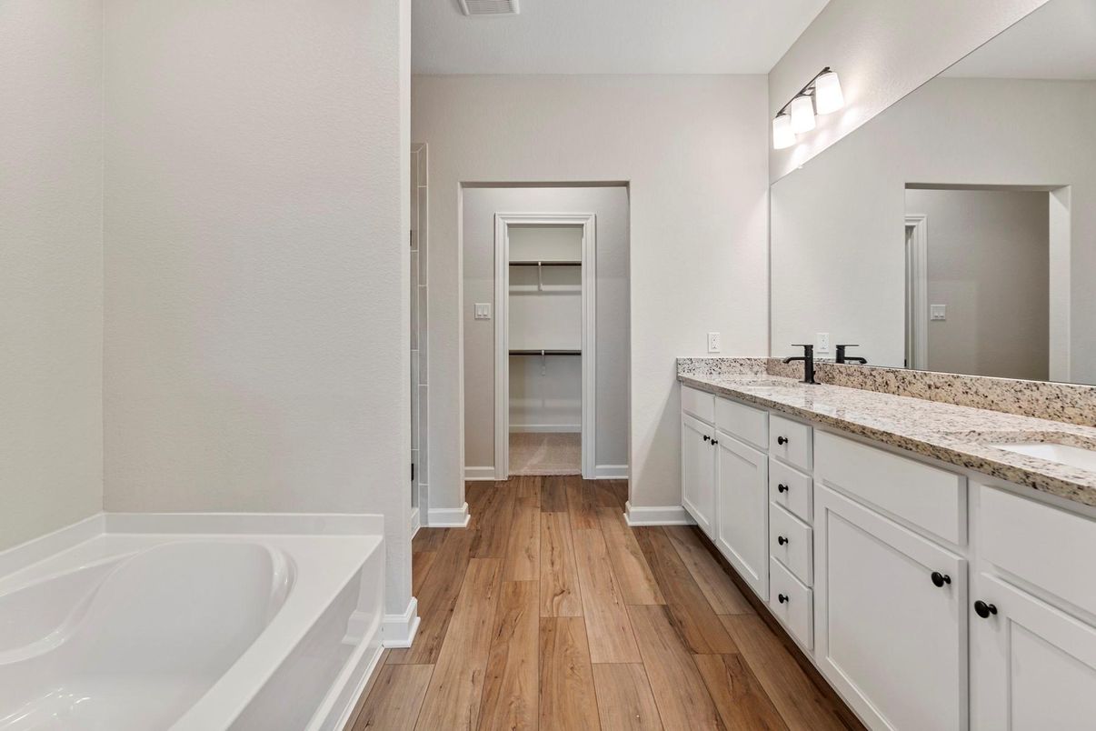 Bathroom, Dual Sink Vanities, Interior, Wood Texture Flooring