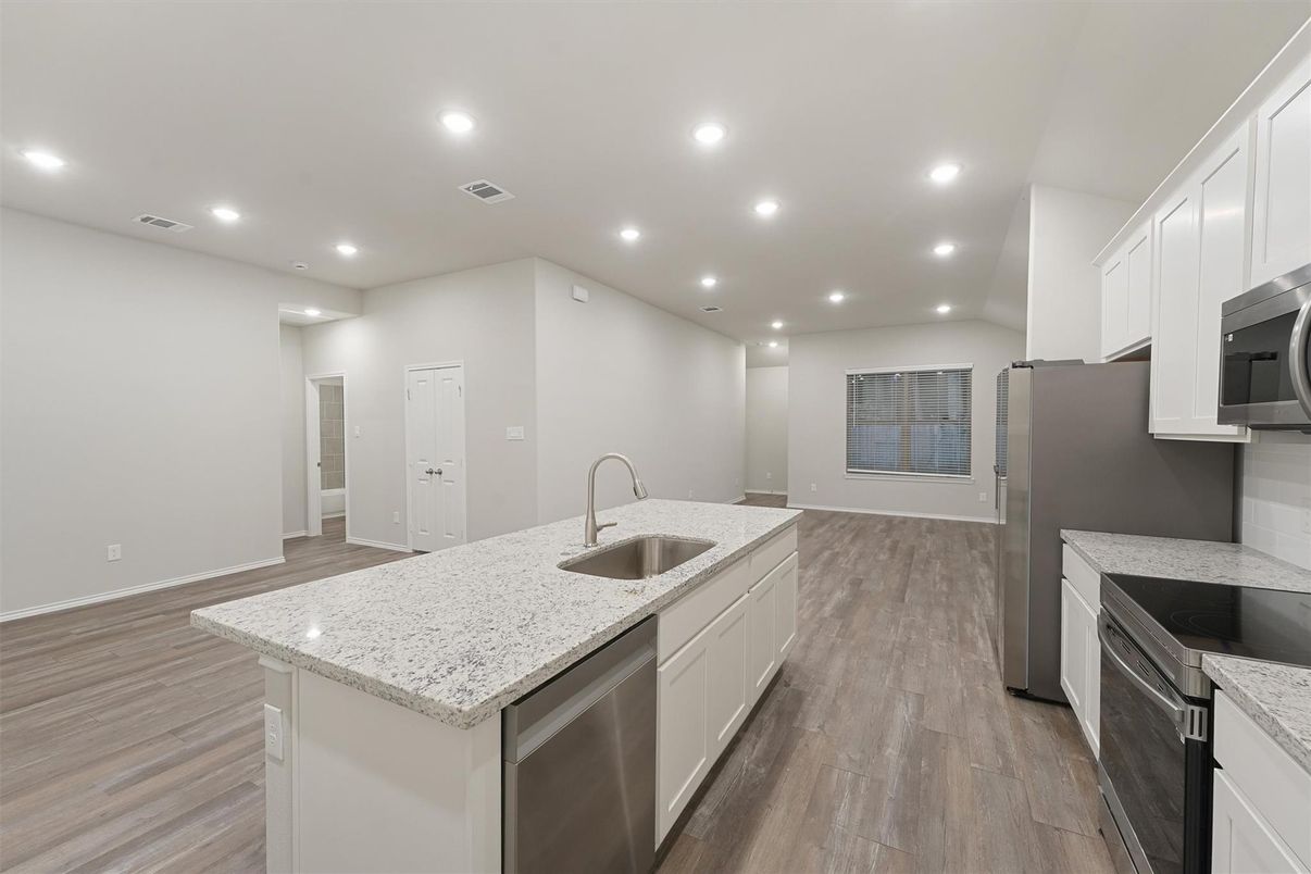 Interior, Kitchen, Recessed Lighting, Wood Texture Flooring