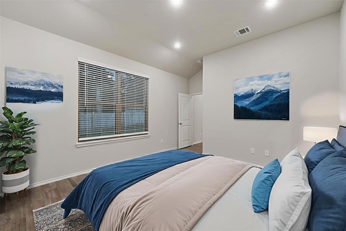 Bedroom, Interior, Recessed Lighting, Wood Texture Flooring