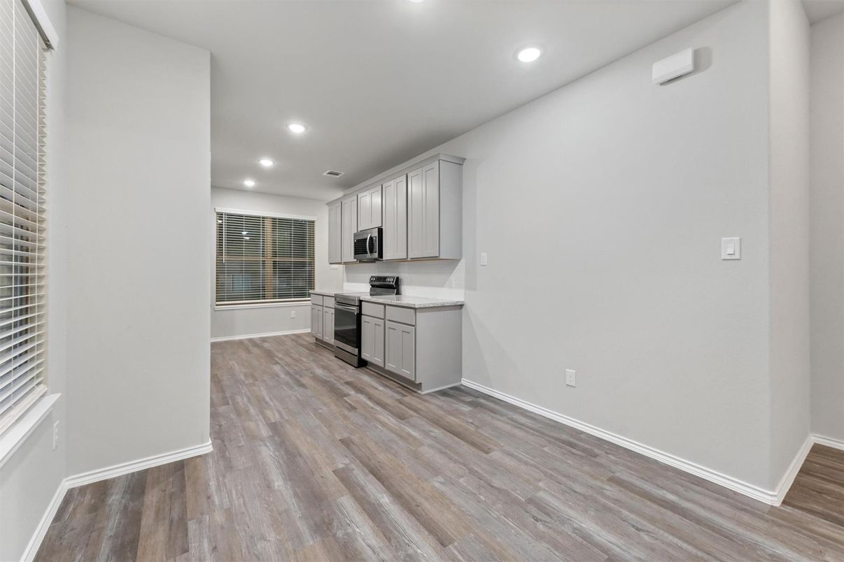 Interior, Kitchen, Recessed Lighting, Wood Texture Flooring