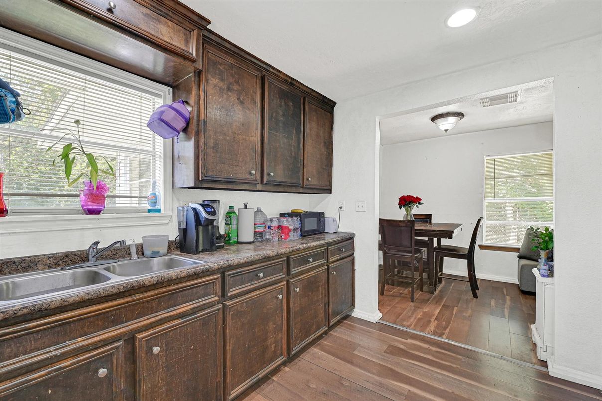Dining room, Interior, Recessed Lighting, Wood Texture Flooring