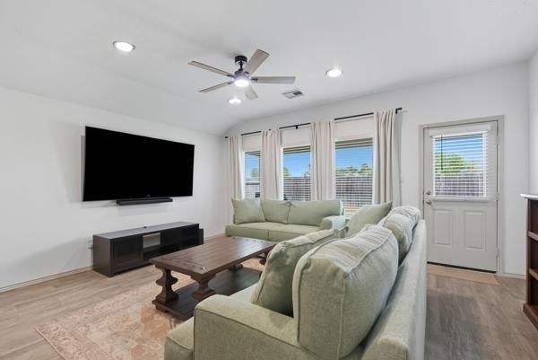 Interior, Living room, Recessed Lighting, Wood Texture Flooring