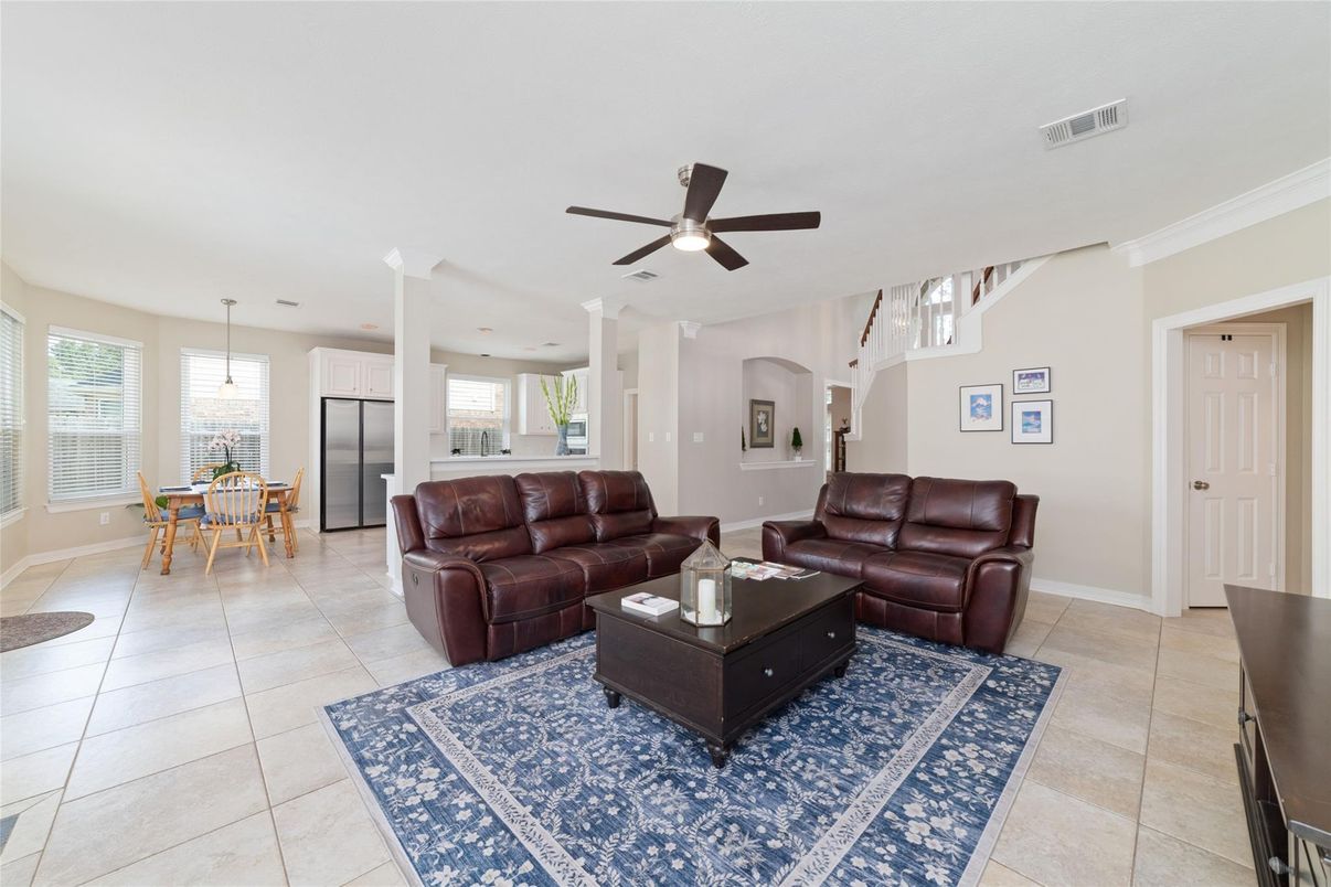 Dining room, Interior, Kitchen, Living room, Pendant Lights, Stainless Steel Appliances