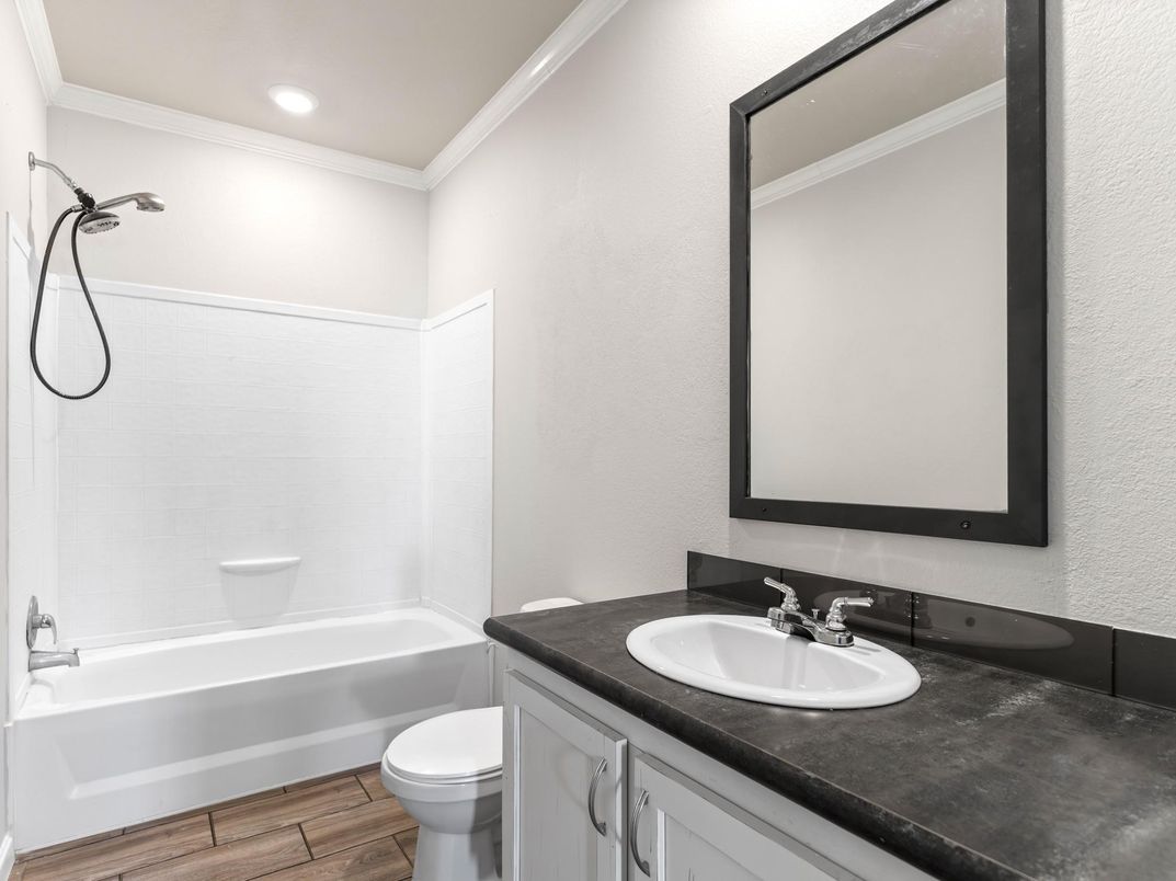 Bathroom, Interior, Recessed Lighting, Wood Texture Flooring