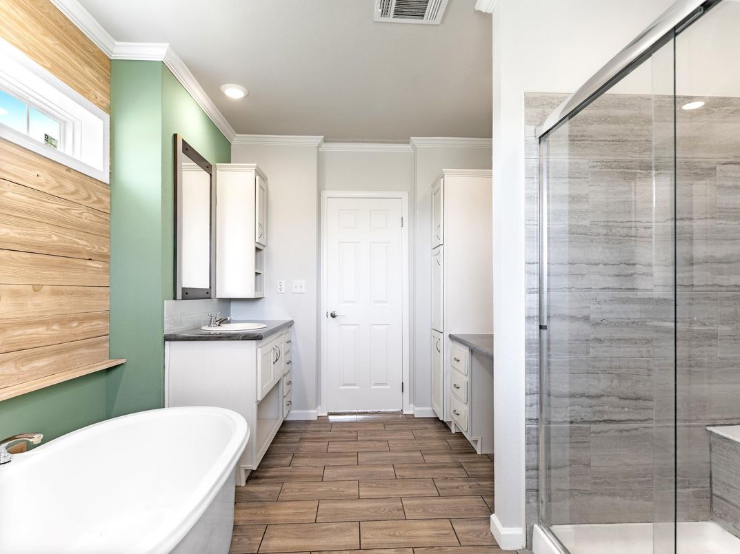 Bathroom, Dual Sink Vanities, Free Standing Baths, Glass Shower, Interior, Recessed Lighting