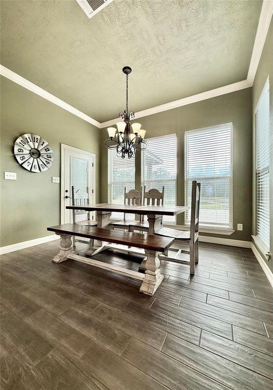 Chandelier, Dining room, Interior, Wood Texture Flooring