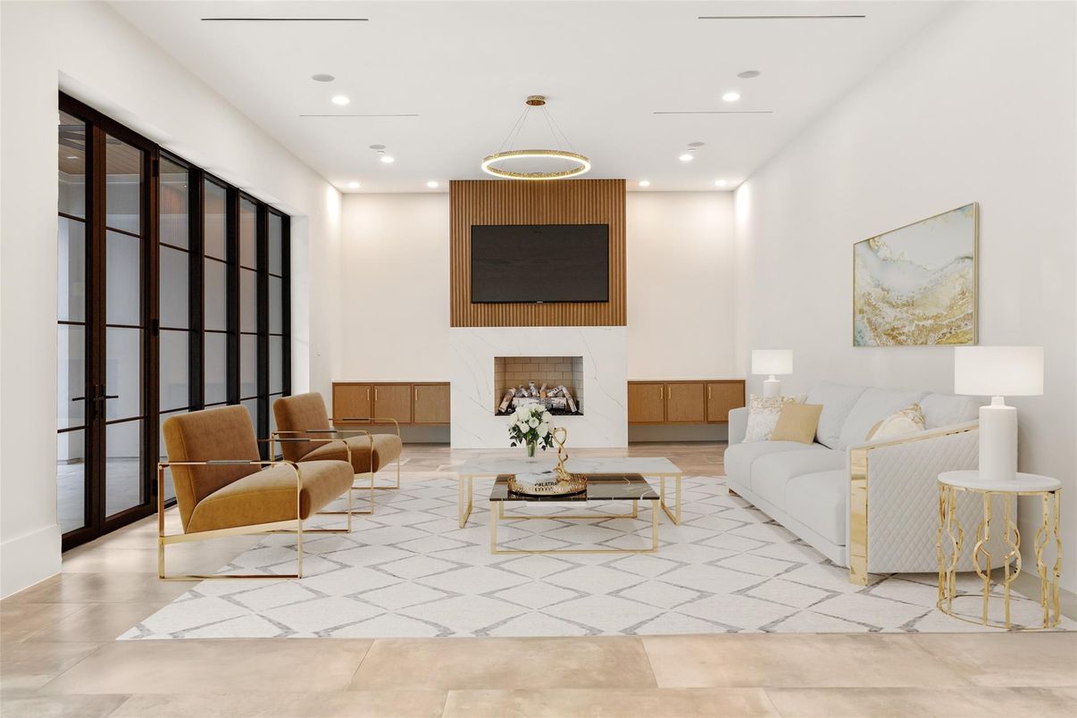 Fireplace, Interior, Living room, Pendant Lights, Recessed Lighting