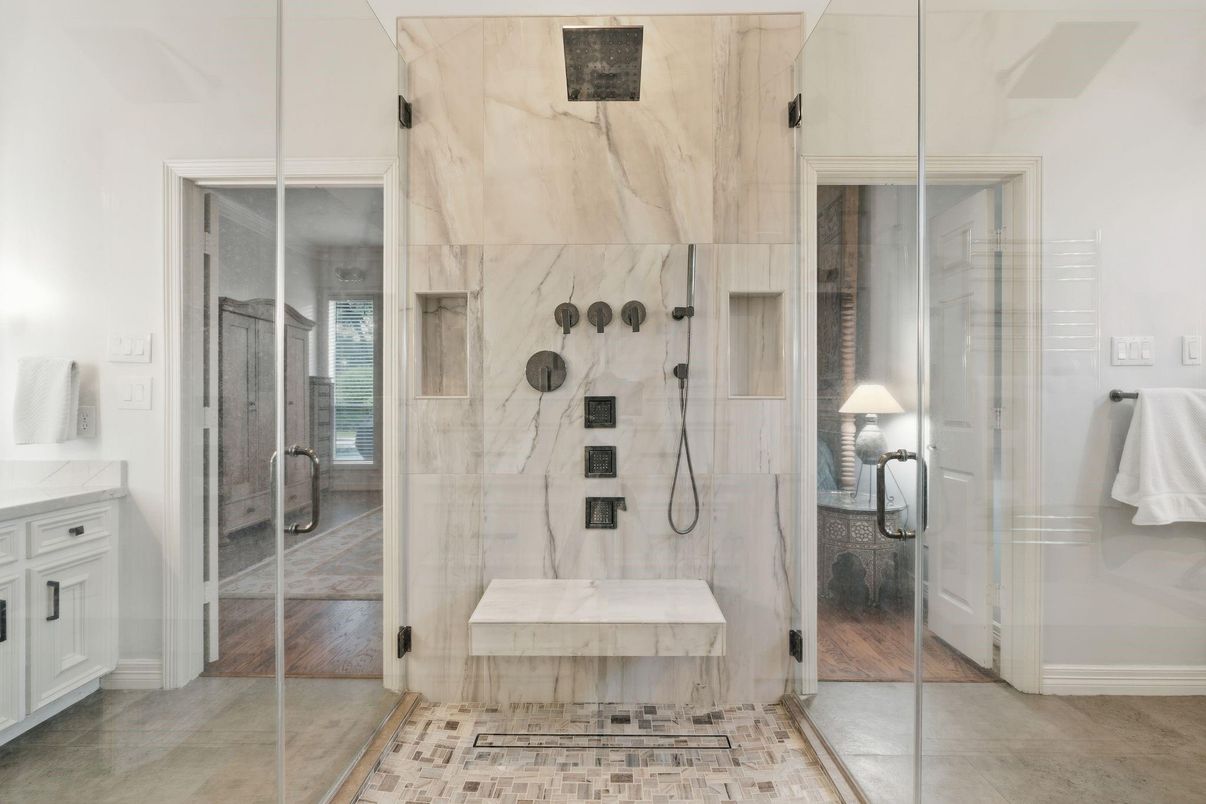 Bathroom, Glass Shower, Interior, Marble Walls