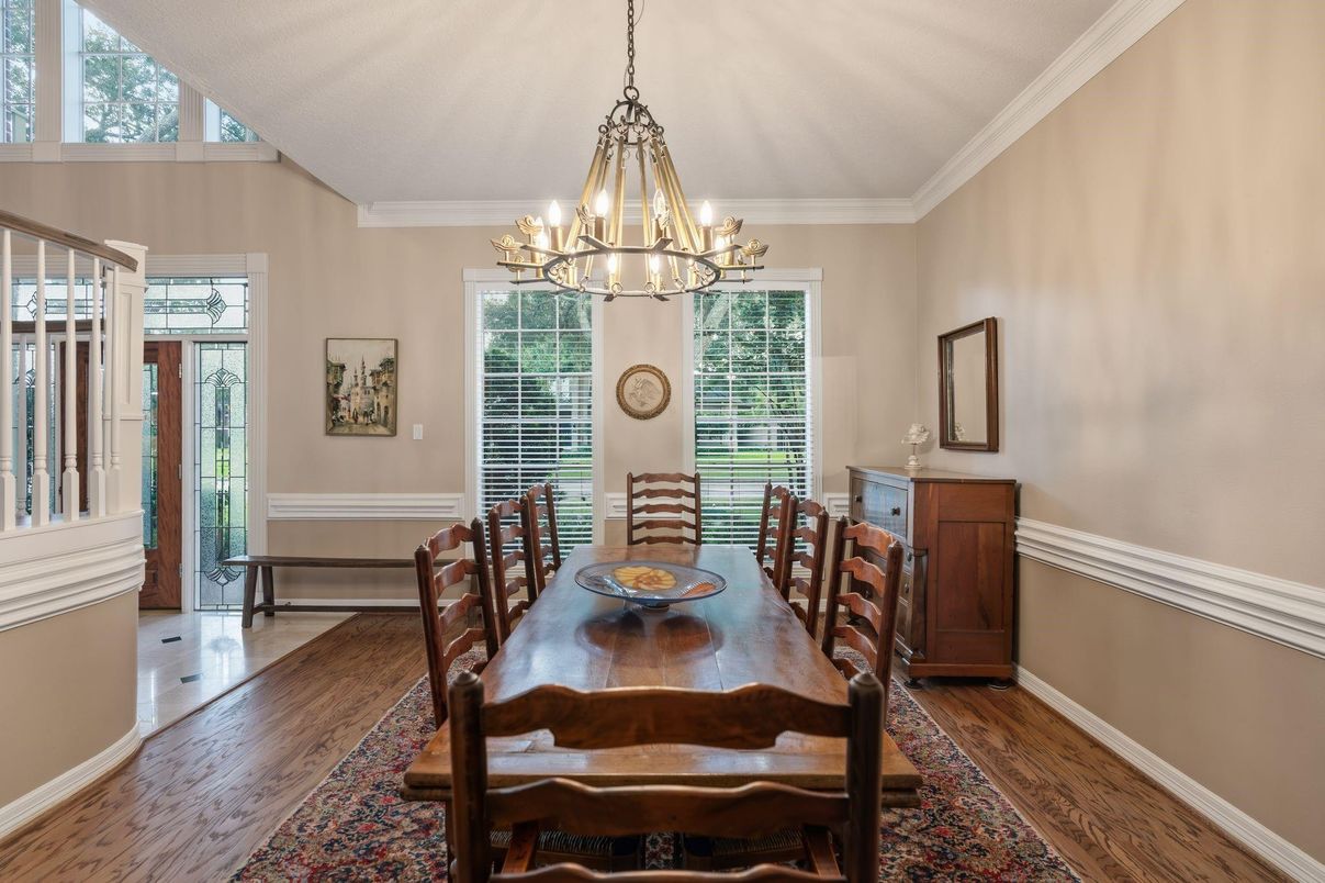 Chandelier, Dining room, Interior, Wood Texture Flooring