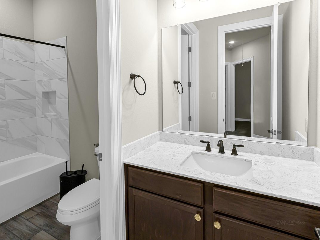 Bathroom, Interior, Marble Walls, Wood Texture Flooring