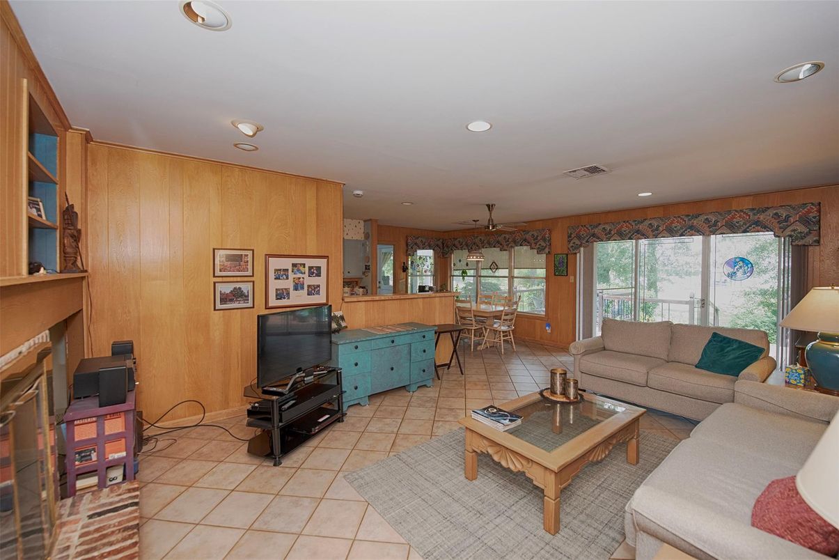 Dining room, Fireplace, Interior, Living room, Recessed Lighting