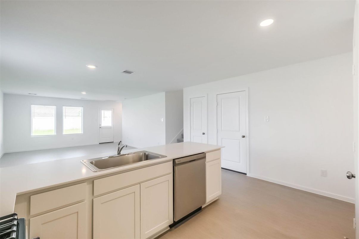Interior, Kitchen, Recessed Lighting, Wood Texture Flooring