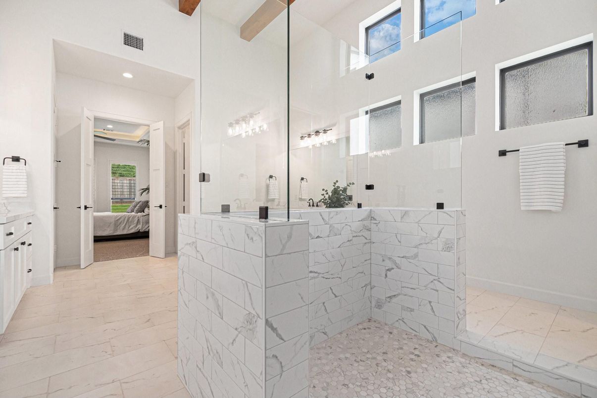 Bathroom, Bedroom, Interior, Marble, Recessed Lighting, Wooden Beams