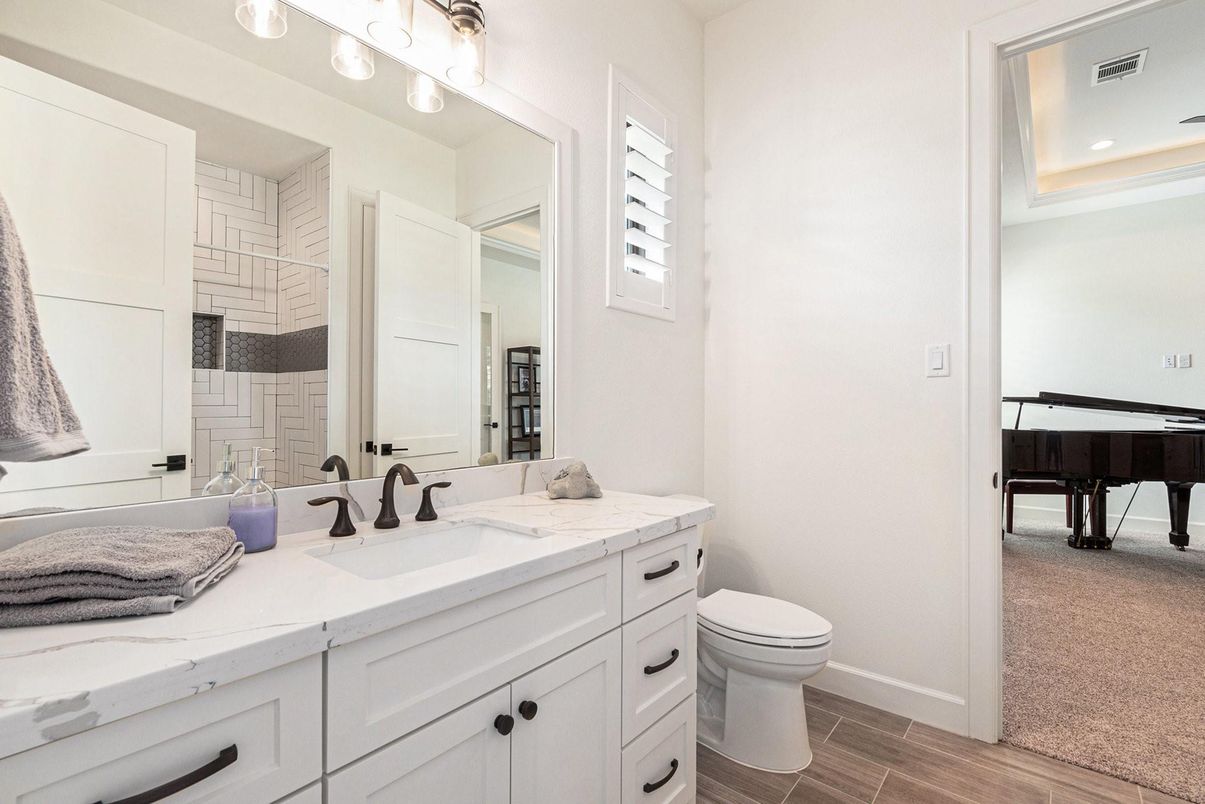 Bathroom, Interior, Recessed Lighting, Wood Texture Flooring