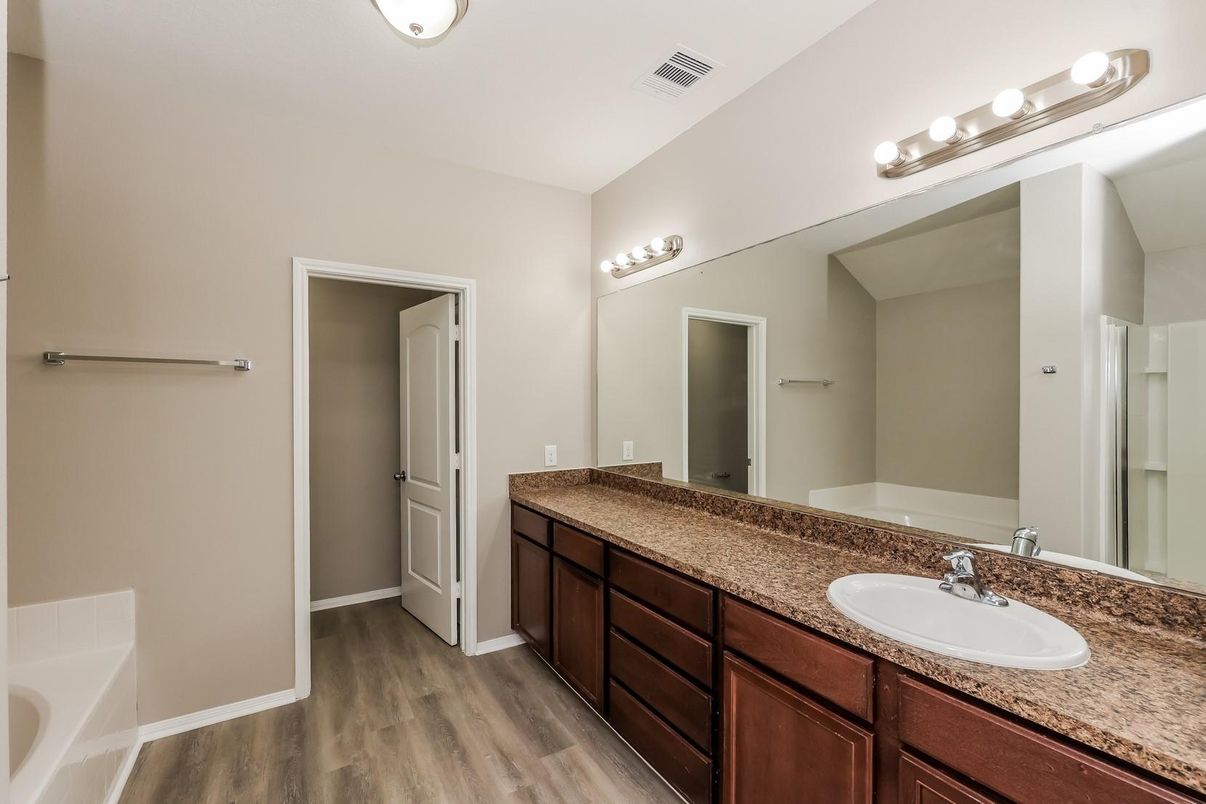 Bathroom, Dual Sink Vanities, Interior, Wood Texture Flooring