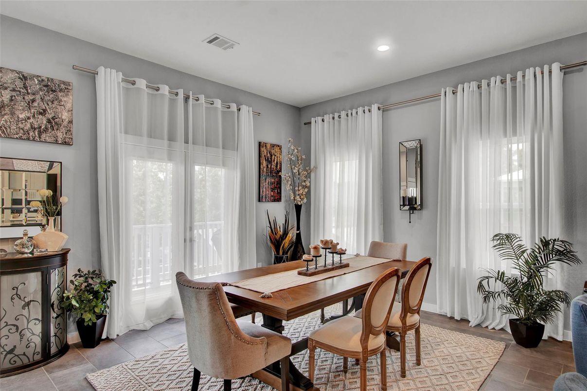 Dining room, Interior, Recessed Lighting, Wood Texture Flooring