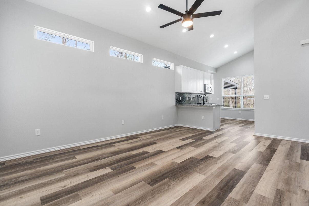 Empty room, Interior, Recessed Lighting, Wood Texture Flooring