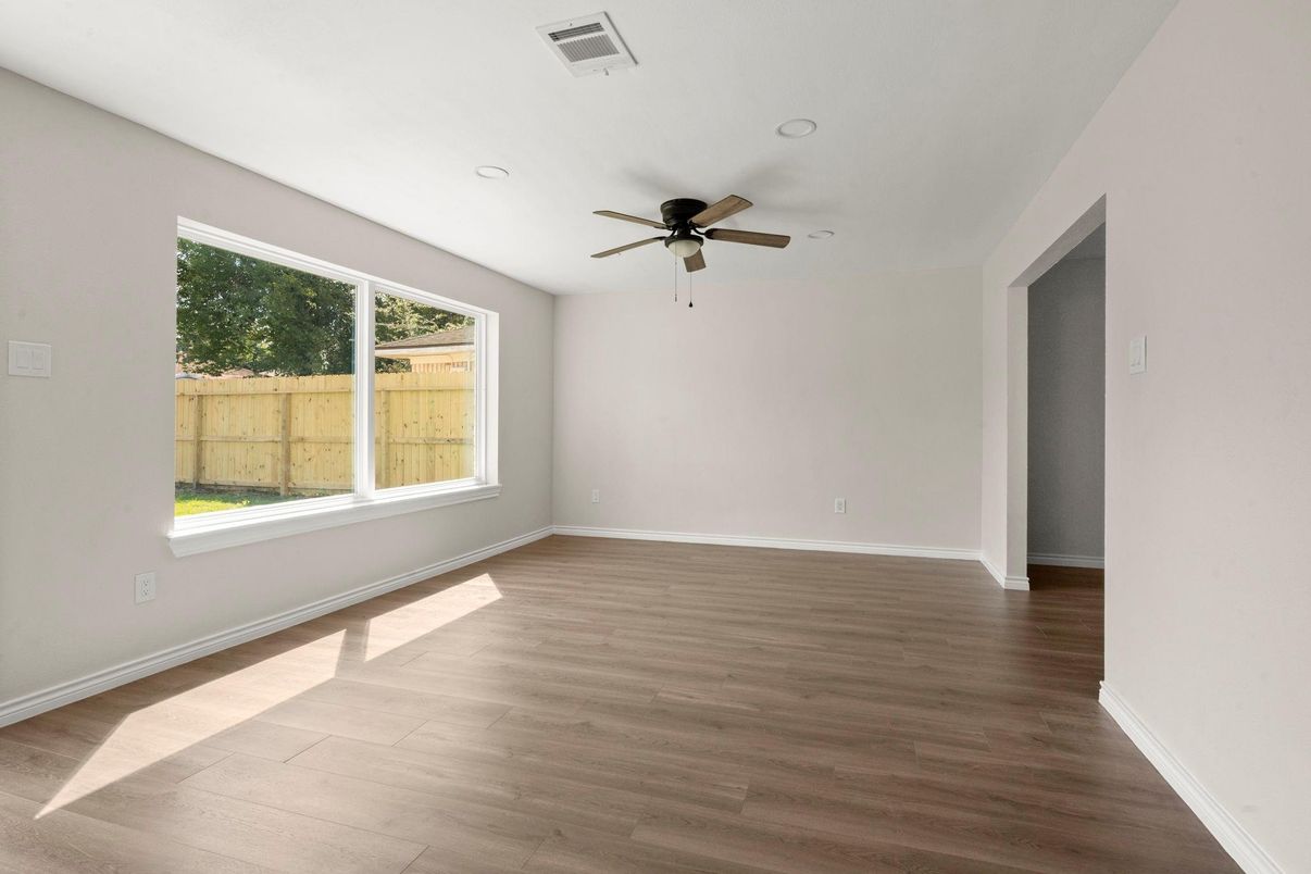 Empty room, Interior, Recessed Lighting, Wood Texture Flooring