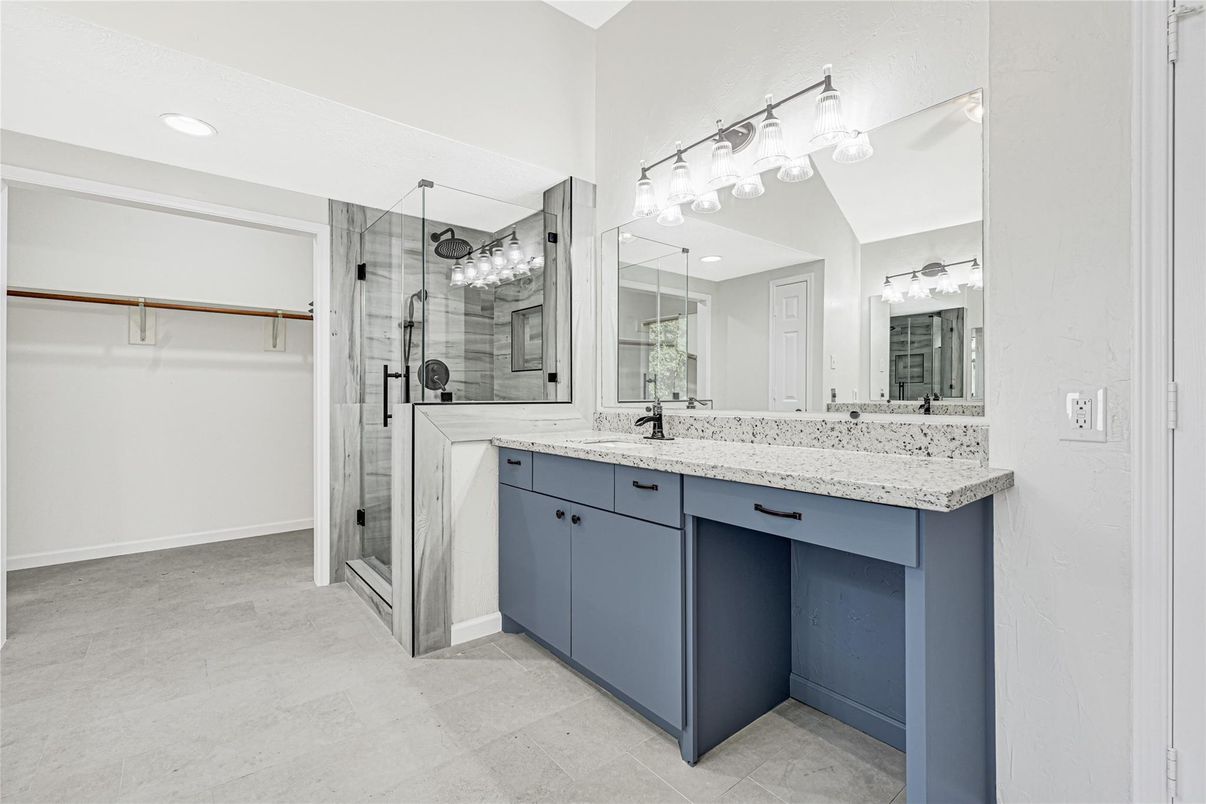 Bathroom, Dual Sink Vanities, Glass Shower, Interior, Recessed Lighting
