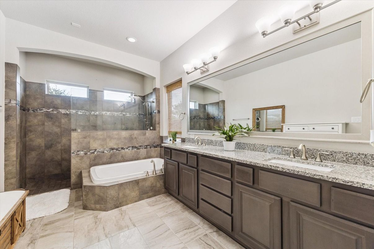 Bathroom, Dual Sink Vanities, Glass Shower, Interior, Recessed Lighting