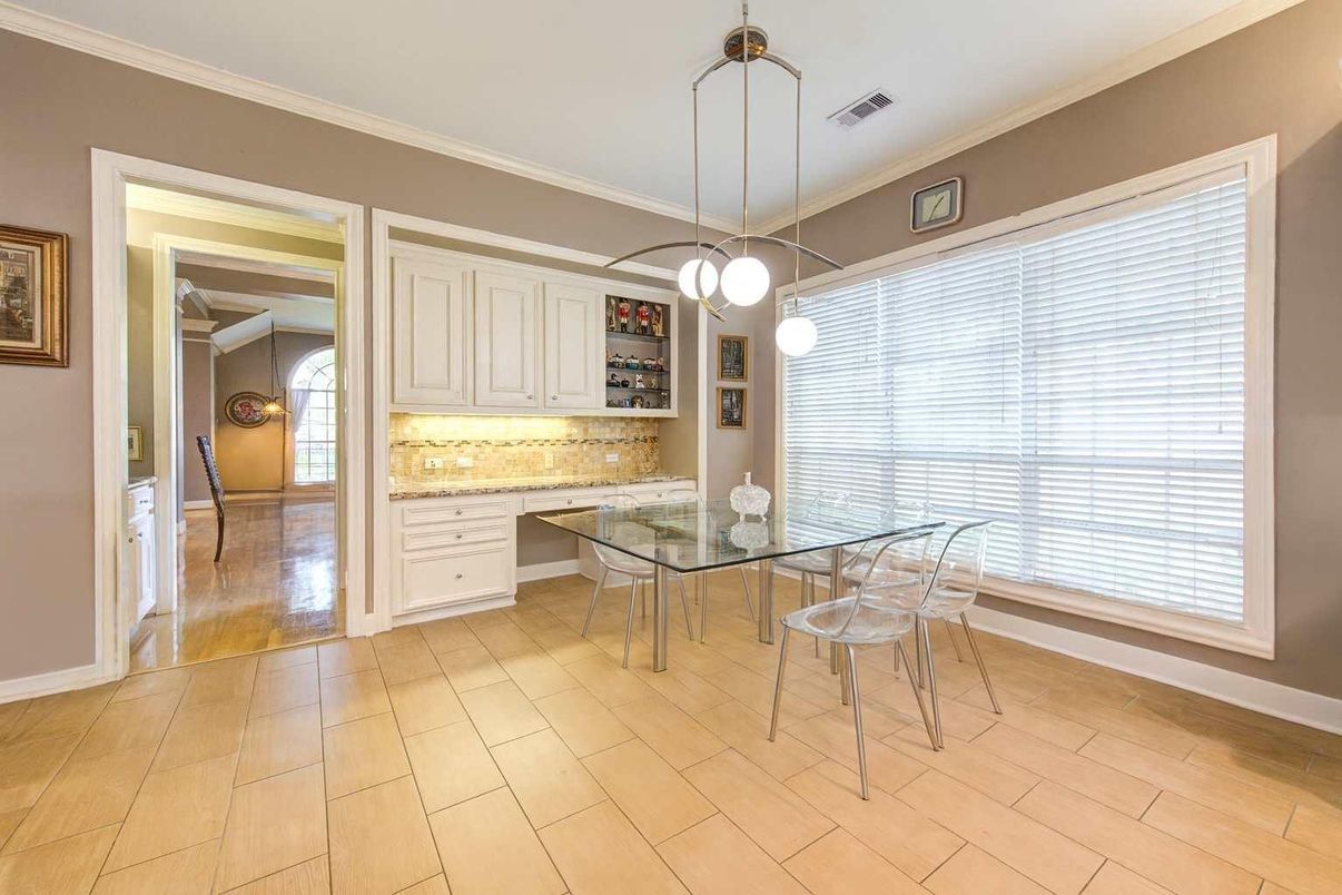 Dining room, Interior, Pendant Lights, Wood Texture Flooring