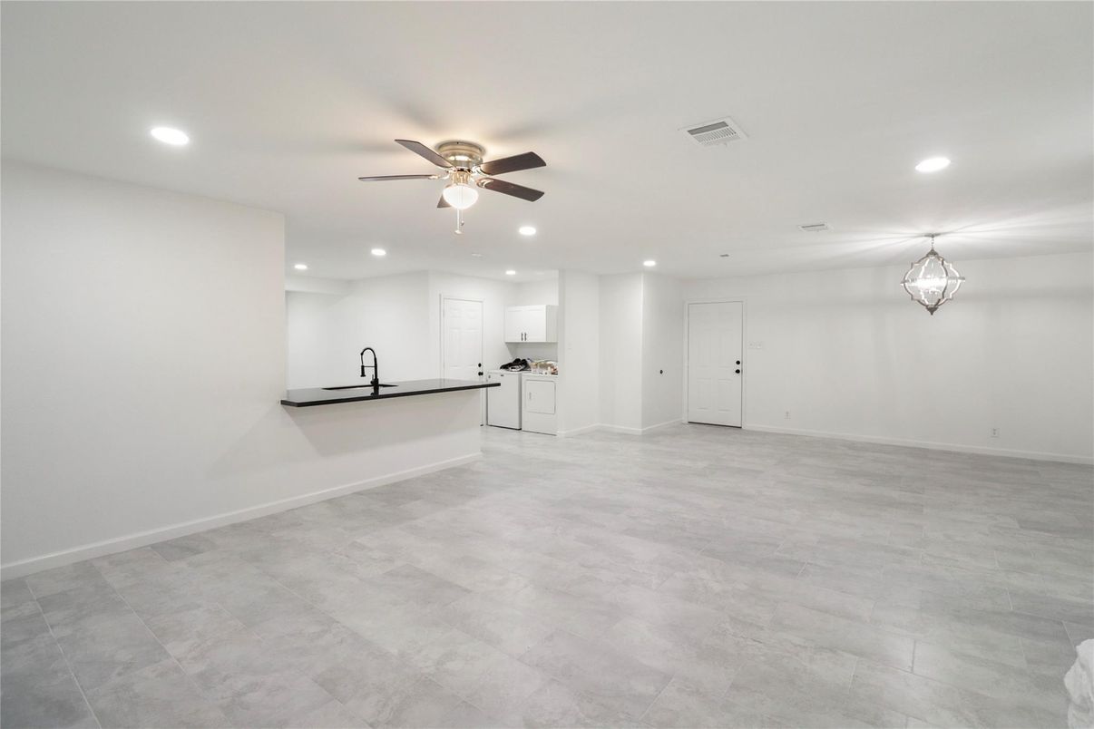 Chandelier, Empty room, Interior, Kitchen, Recessed Lighting