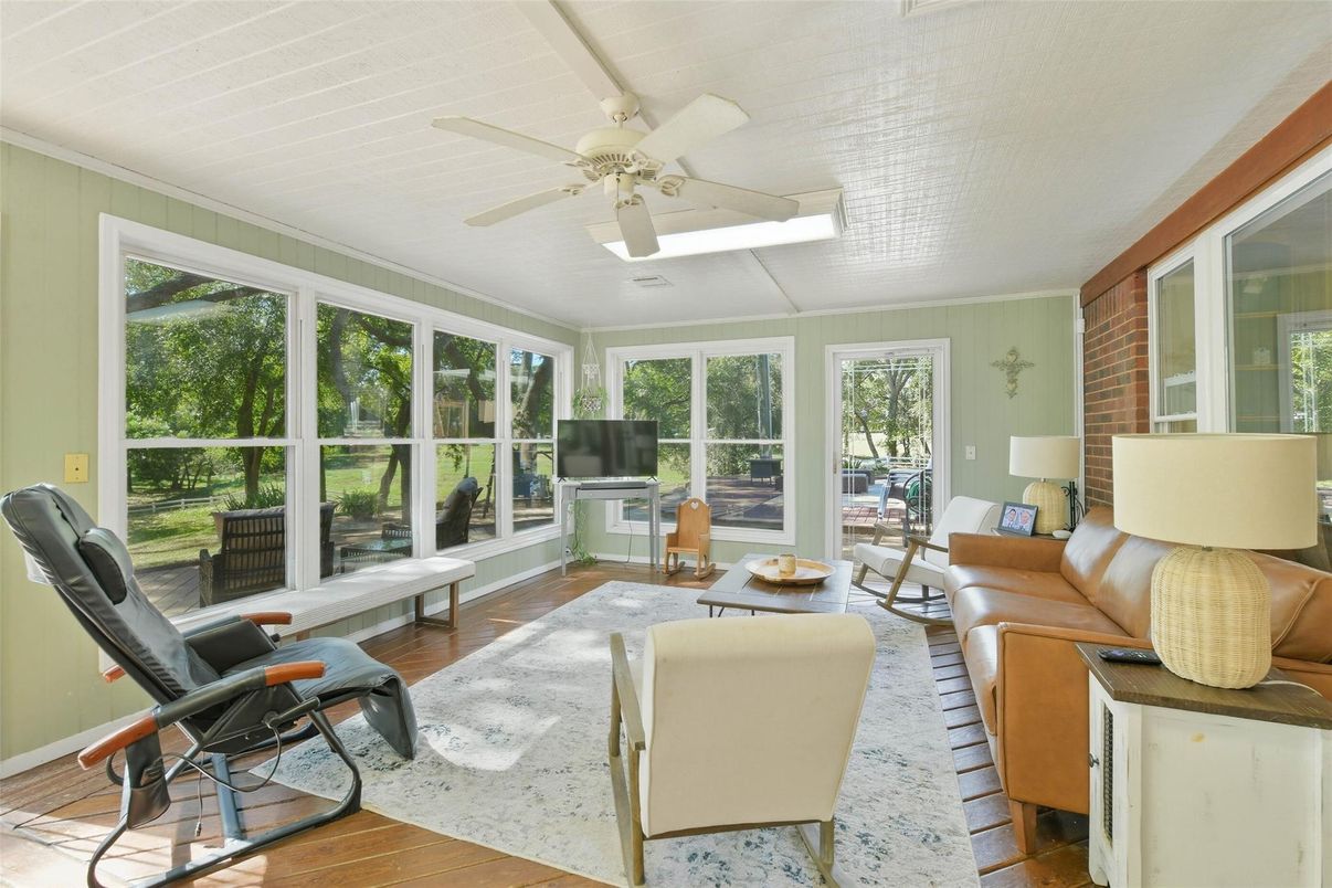 Interior, Living room, Stone Walls, Sun Room, Wood Texture Flooring