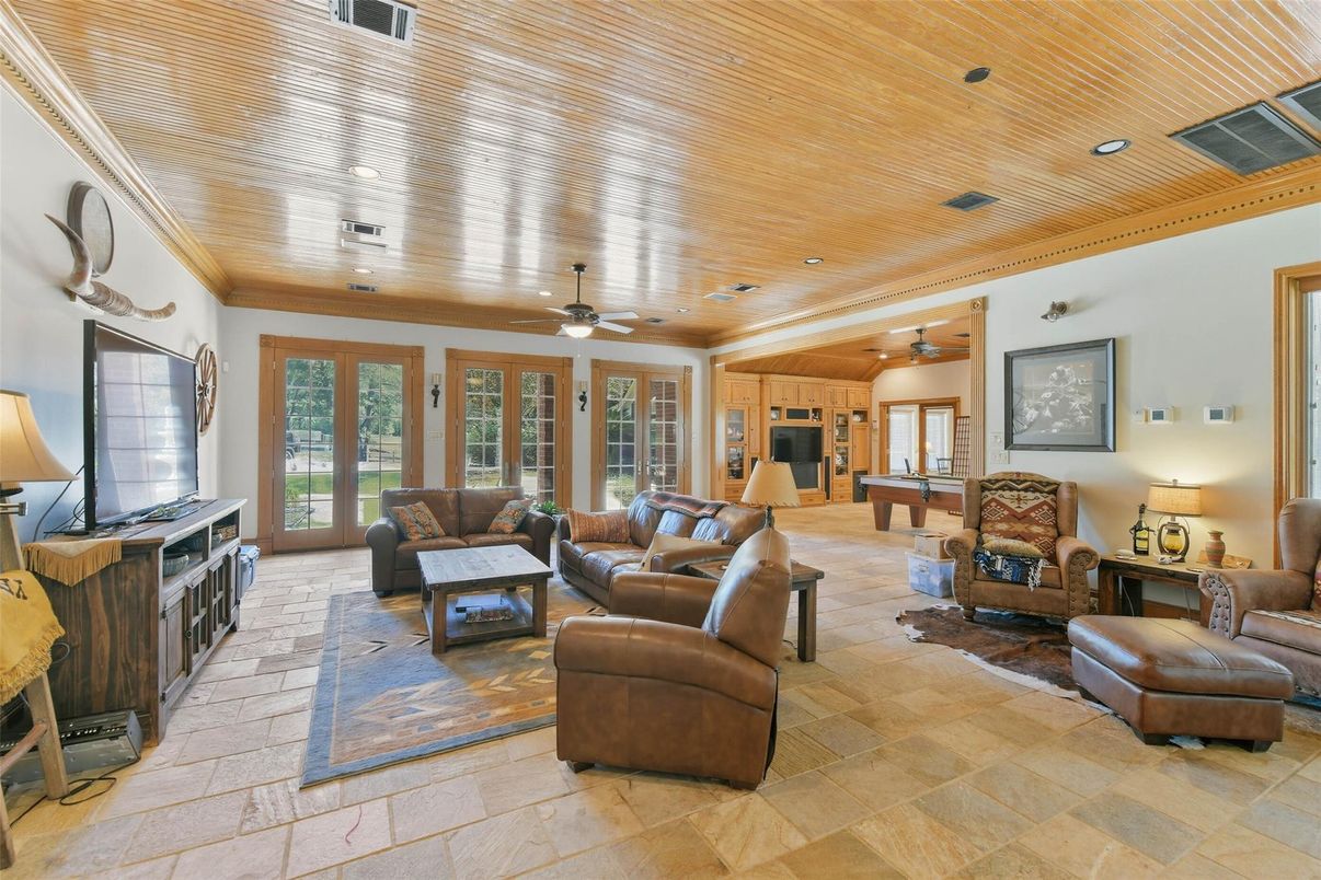 Interior, Living room, Recessed Lighting, Wooden Ceilings