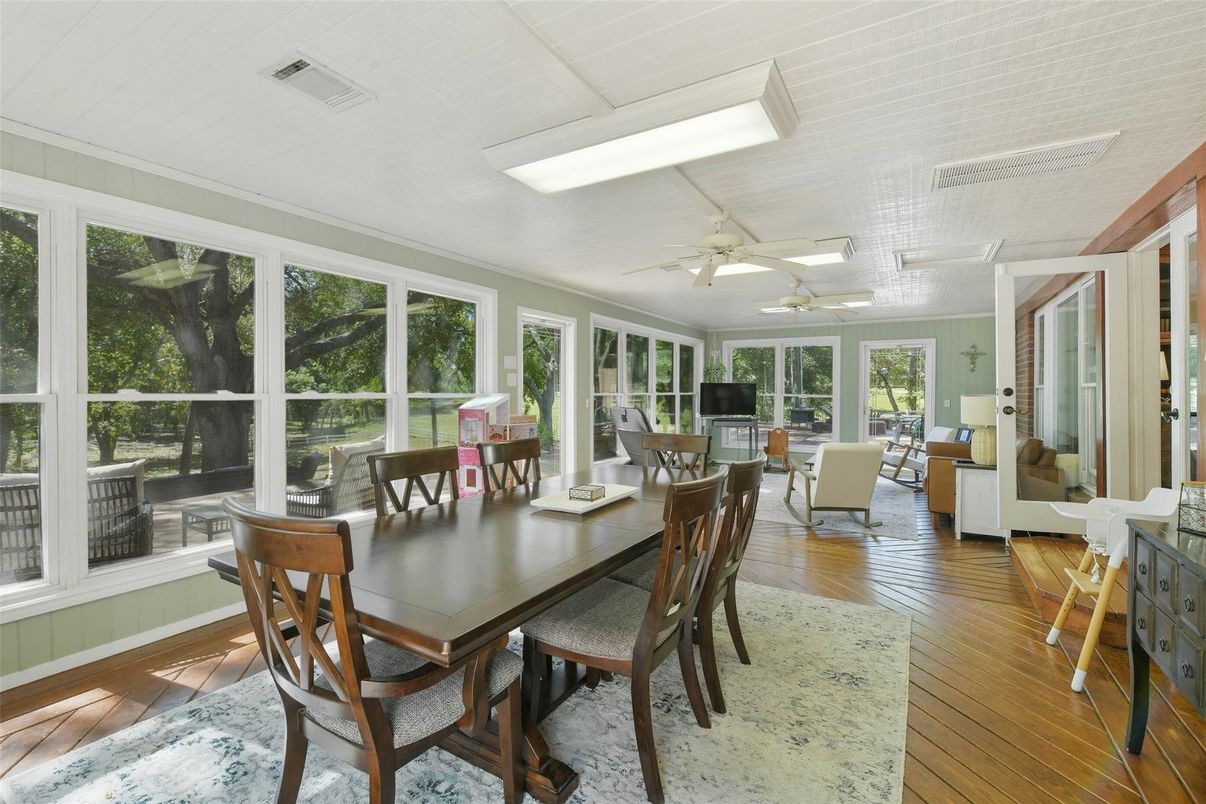 Dining room, Interior, Living room, Sun Room, Wood Texture Flooring