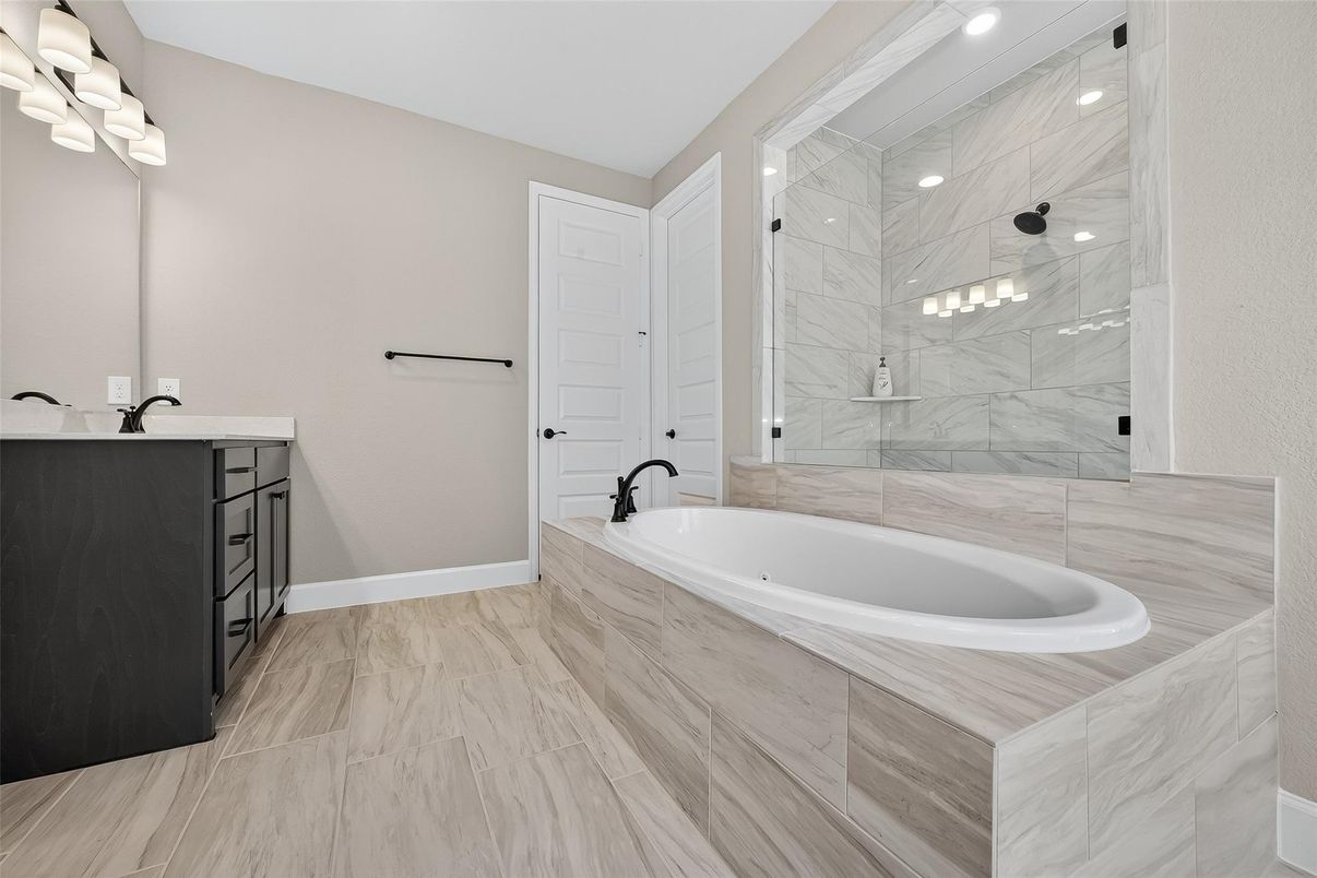 Bathroom, Glass Shower, Interior, Marble, Marble Walls, Recessed Lighting